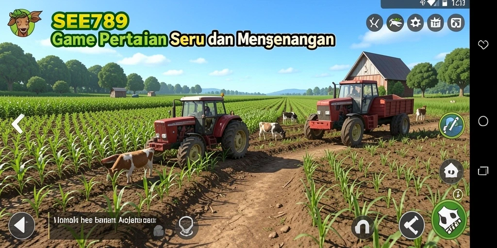 Tampilan gameplay SEE789 yang penuh warna dalam bertani.
